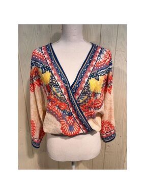 Flying Tomato Red Blue Floral Blouse Small